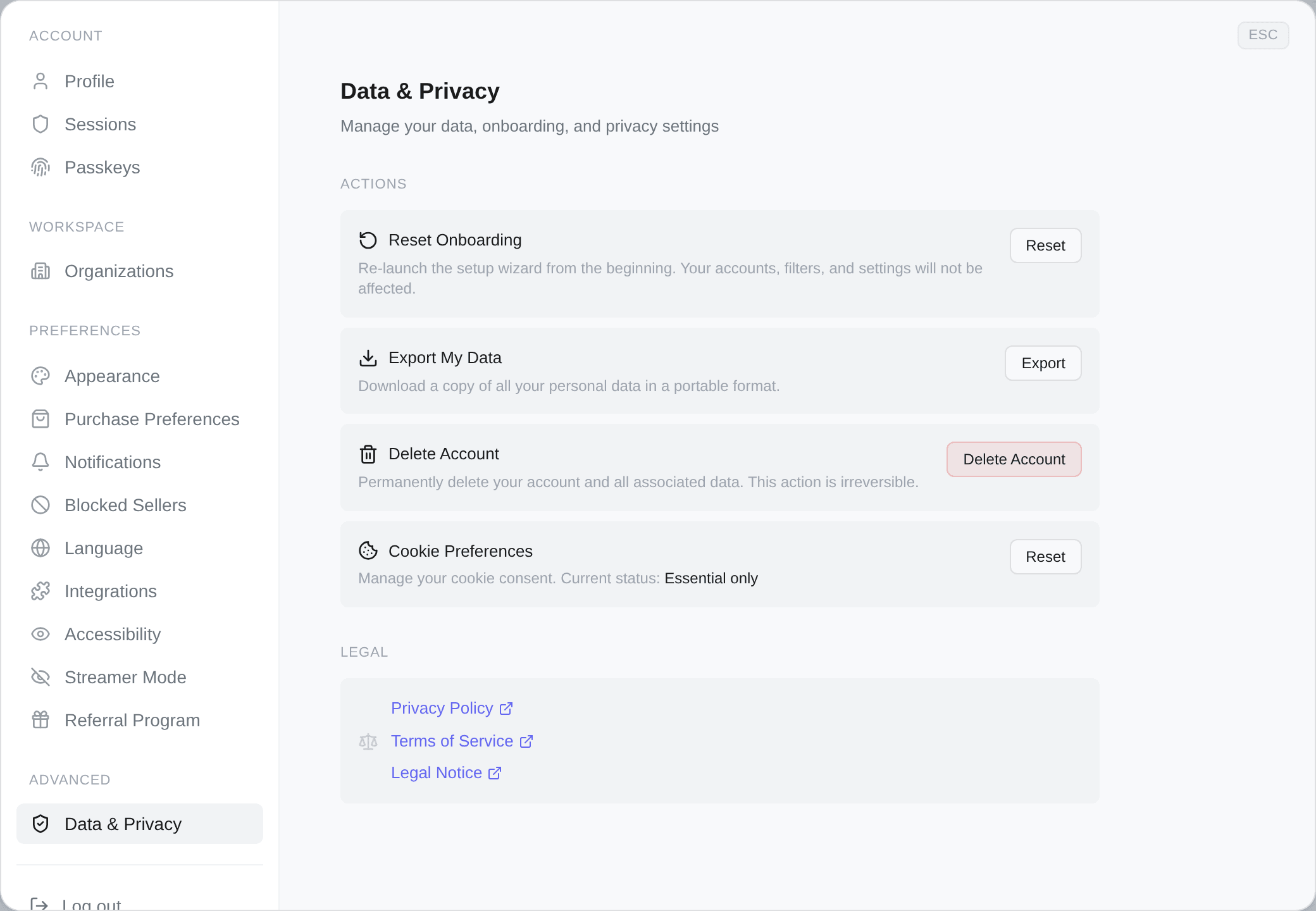 The Data & Privacy tab