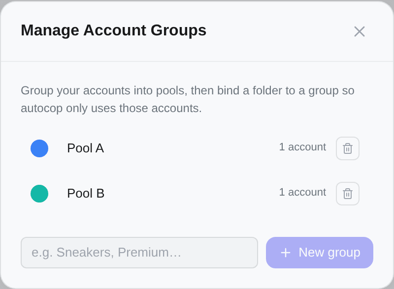 The Manage groups window