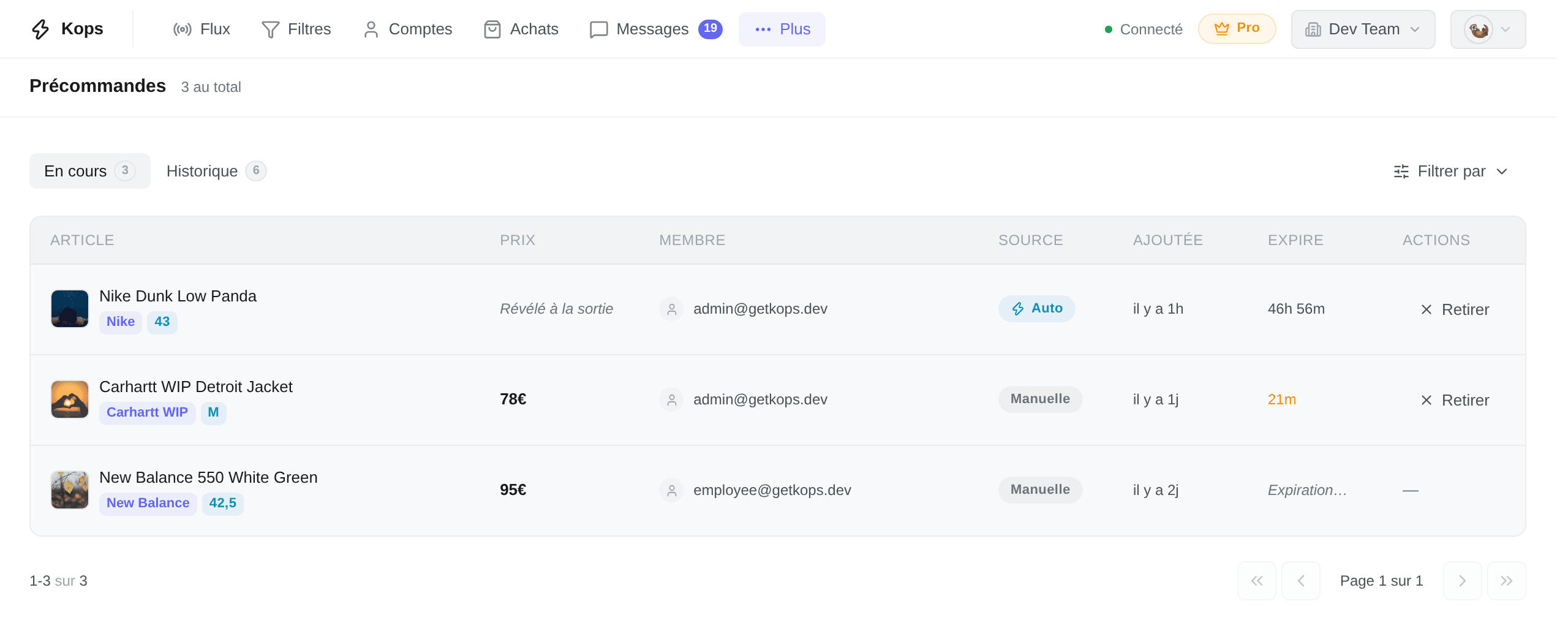 La liste des précommandes