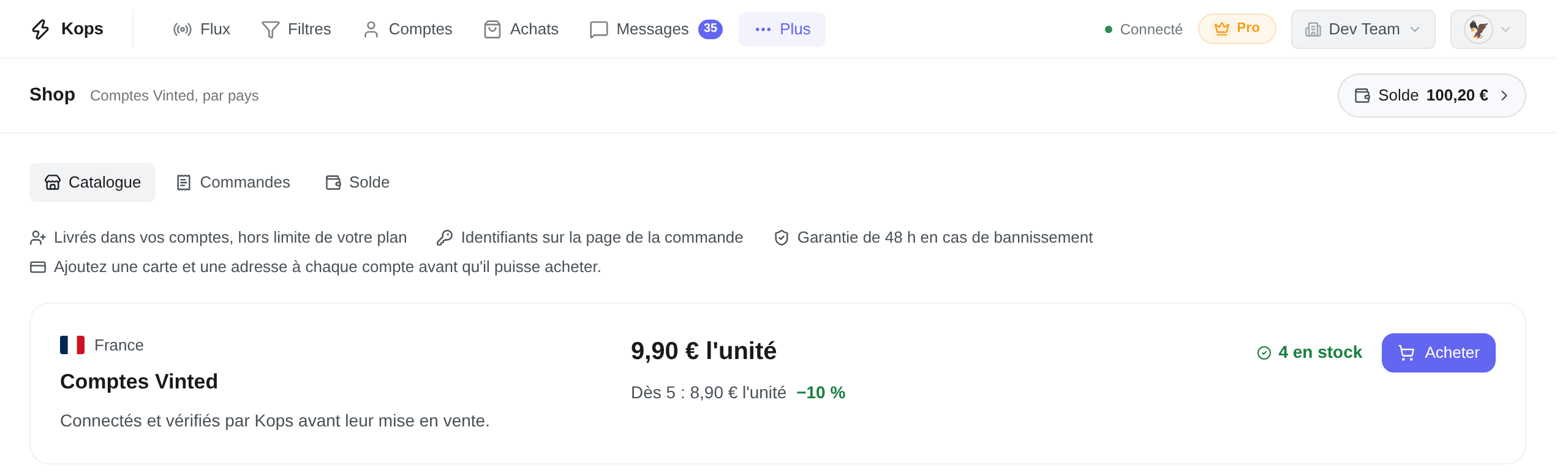 Le catalogue du Shop : le solde, ce qu'une commande vous apporte, et les comptes d'un pays en vente