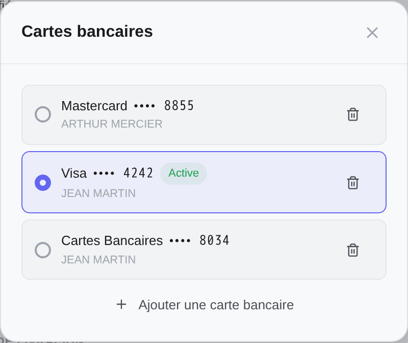 La fenêtre Cartes bancaires