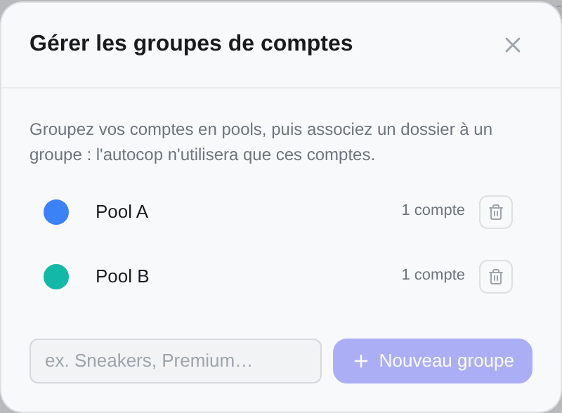 La fenêtre Gérer les groupes