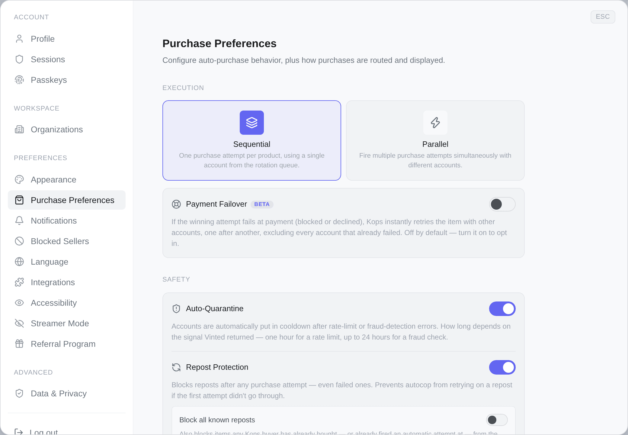 Purchase preferences, with Sequential and Parallel side by side