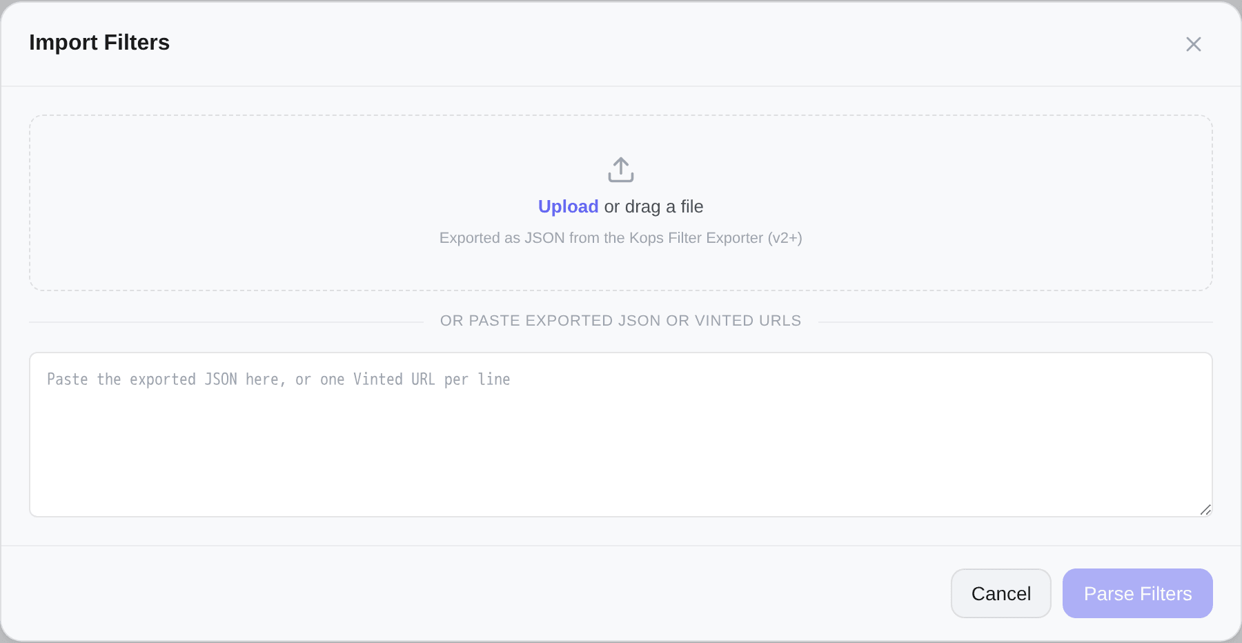 The import modal