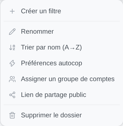 Le menu ⋯ d'un dossier
