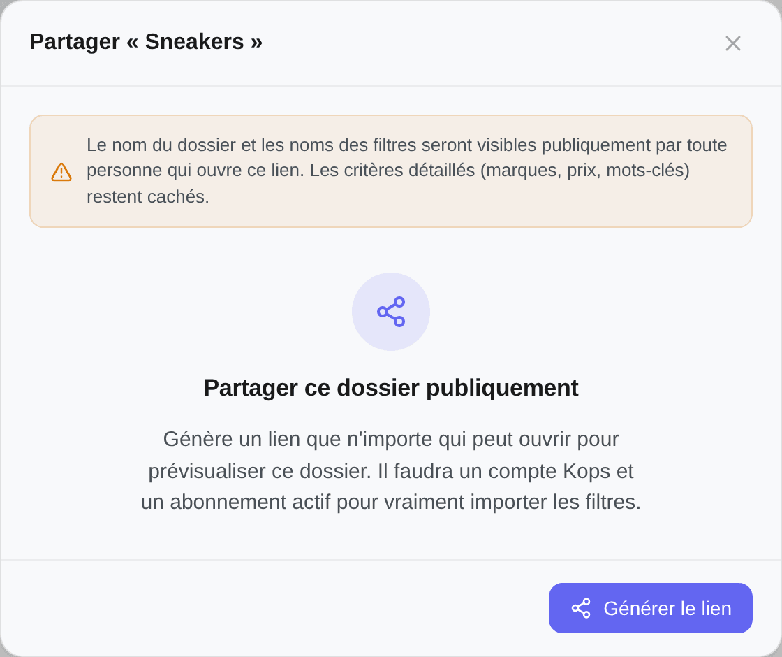 La fenêtre de partage de dossier