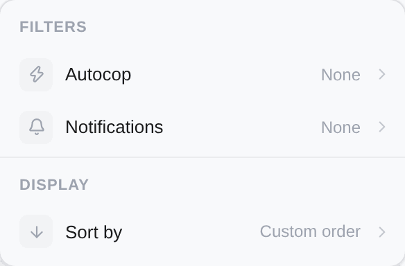 The Sort & filter panel