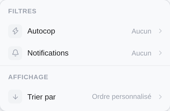 Le panneau Trier et filtrer
