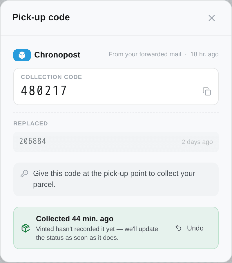 Every code this parcel has been issued, the earlier one marked Replaced